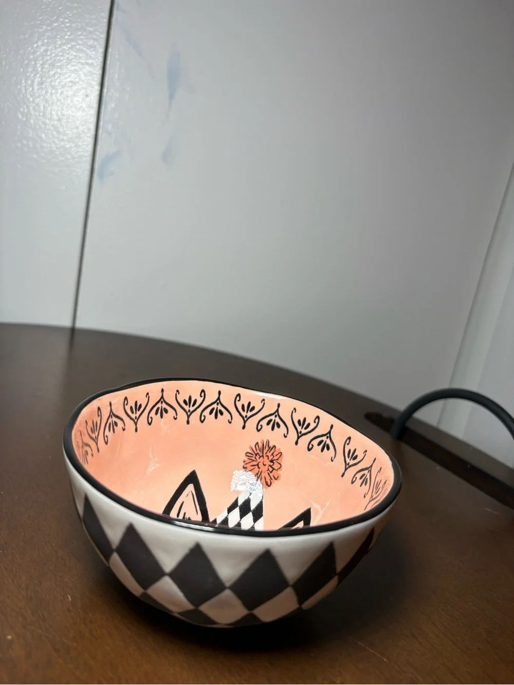 Pink Masquerade Cat Ceramic Accent Bowl - Decorative Home Vase